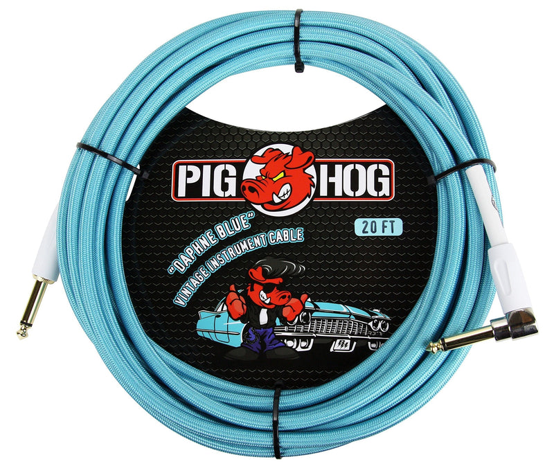 [AUSTRALIA] - Pig Hog PCH20DBR Right-Angle 1/4" to 1/4" Daphne Blue Guitar Instrument Cable, 20 Feet 