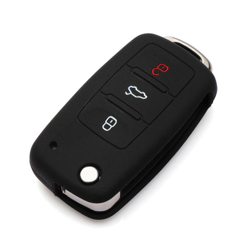 AndyGo Protective Silicone Key Cover Keyless Entry Remote Fob Shell Fit for VW Volkswagen 3 Button Black