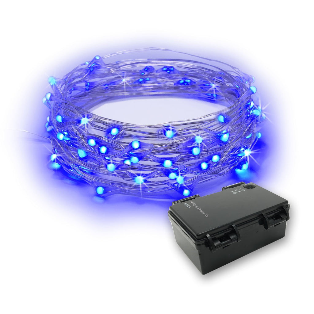 RTGS 60 LEDs String Lights Battery Operated on 20 Feet Long Silver Color Wire, Indoor and Outdoor with Waterproof Battery Box and Timer (Blue) Blue