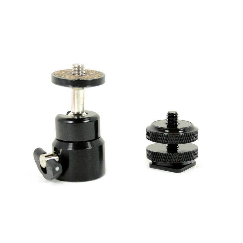 Action Mount - Mini Ball Head with Lock and Hot Shoe Adapter Camera Cradle for use with DLSR Camera. Easily Attach a Phone Mount, Flash, Trigger, or Diffuser. (Black)