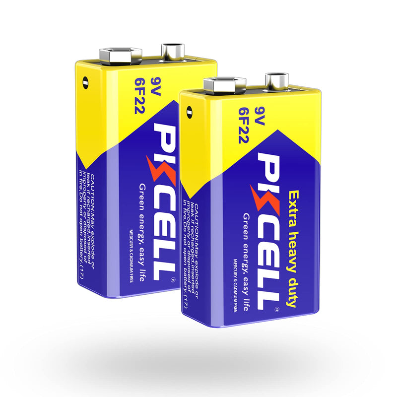 PKCELL 6F22 9V Am Mn1604 Heavy Duty Batteries 2 pack