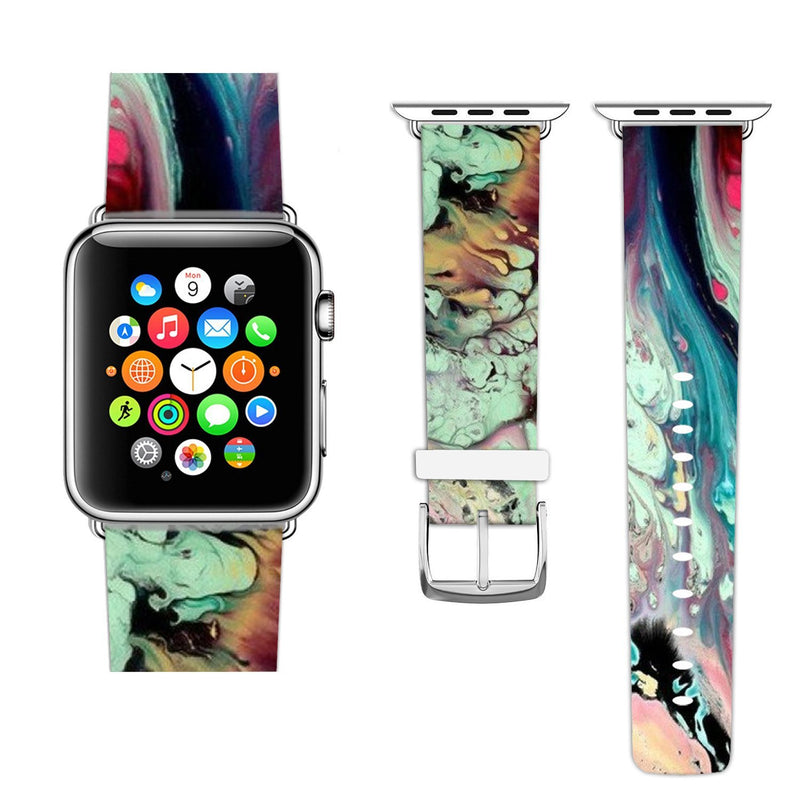 Ecute Compatible with Apple Watch Band 38mm 40mm, Soft Leather Band Strap Compatible with iWatch Series 6/5/4/3/2/1 - Flowing Marble
