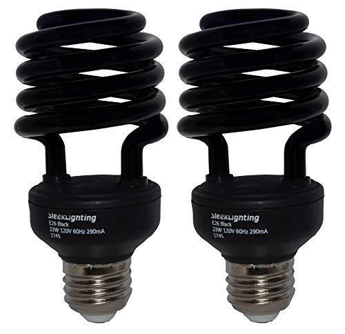 [AUSTRALIA] - SleekLighting 23 Watt T2 BLACK Light Spiral CFL Light Bulb, UL approved- blacklight bulbs for parties 120V, E26 Medium Base-Energy Saver (Pack of 2) 