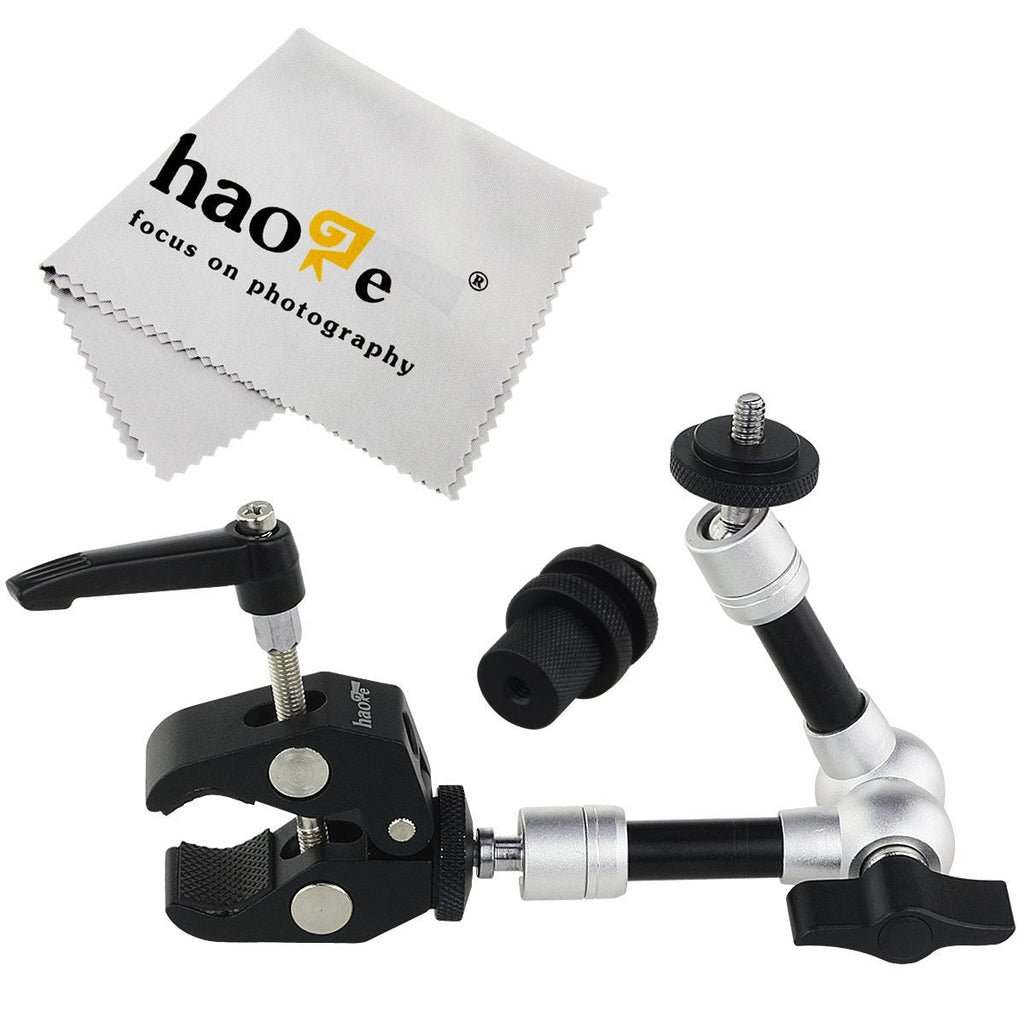 Haoge 7 inch Articulating Friction Magic Arm with Small Clamp Clip for HDMI LCD Monitor LED Light DSLR Camera Video Tripod Flash Lights Microphone TPCAST HTC Vive Pro Base Station lightinghouse MA-7C3