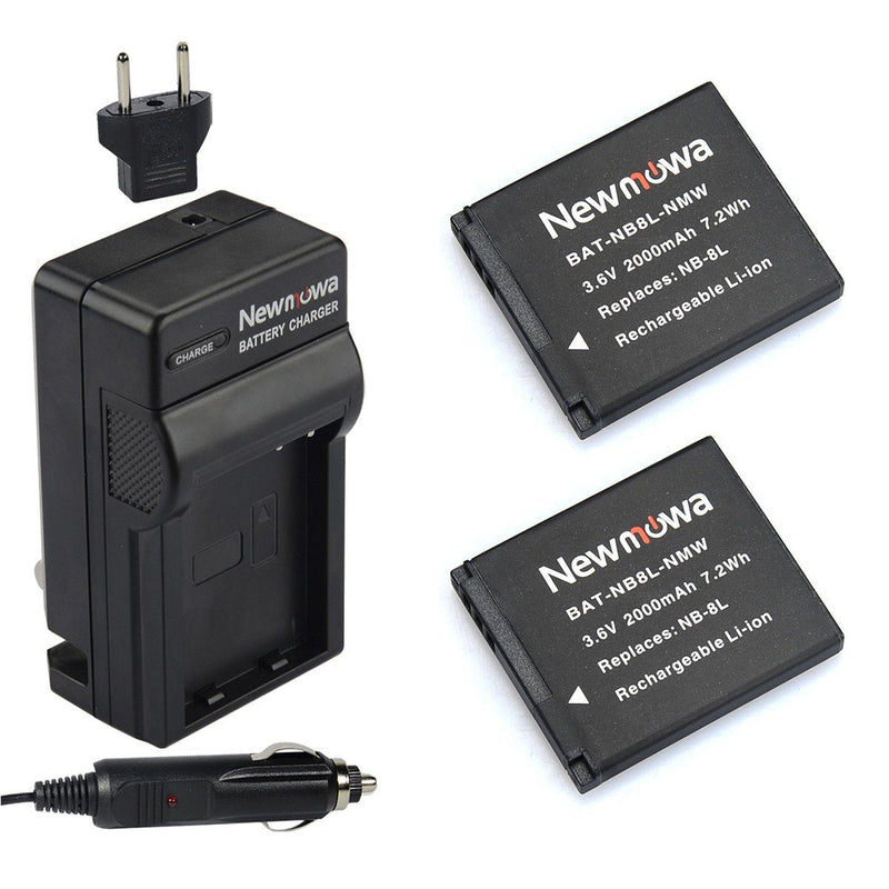 Newmowa NB-8L Replacement Battery (2-Pack) and Charger Kit for NB-8L,CB-2LA and PowerShot A2200, A3000 is, A3100 is, A3200 is, A3300 is