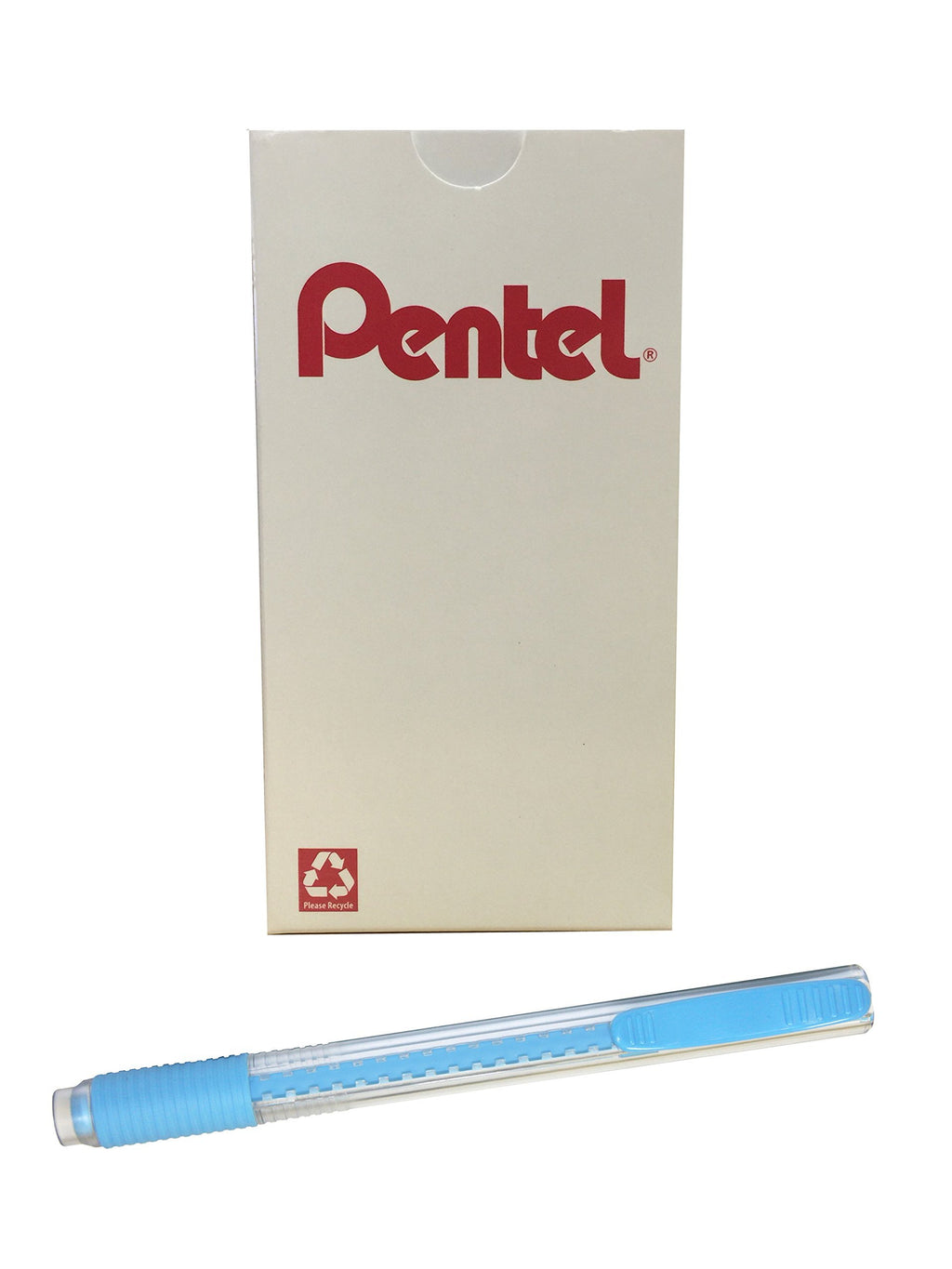 Pentel Clic Colors Retractable Eraser with Grip, Sky Blue Barrel, Box of 12 (ZE23S)