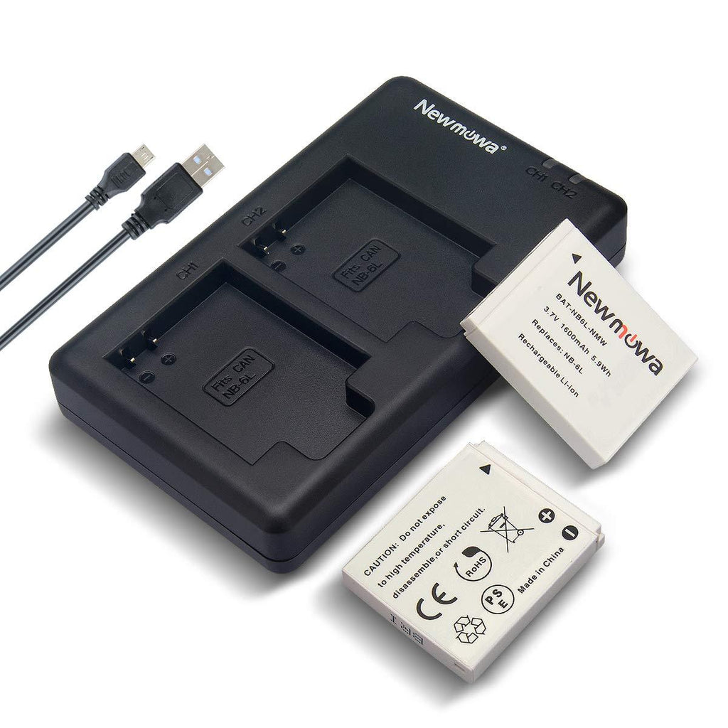 Newmowa NB-6L NB-6LH Battery (2 Pack) and Dual USB Charger Kit for Canon NB-6L NB-6LH and Canon Powershot D10, D20, D30, S90, S95, S120, SD770 is, SD980 is, SD1200 is, SD3500 is, SD4000 is, SX260 HS