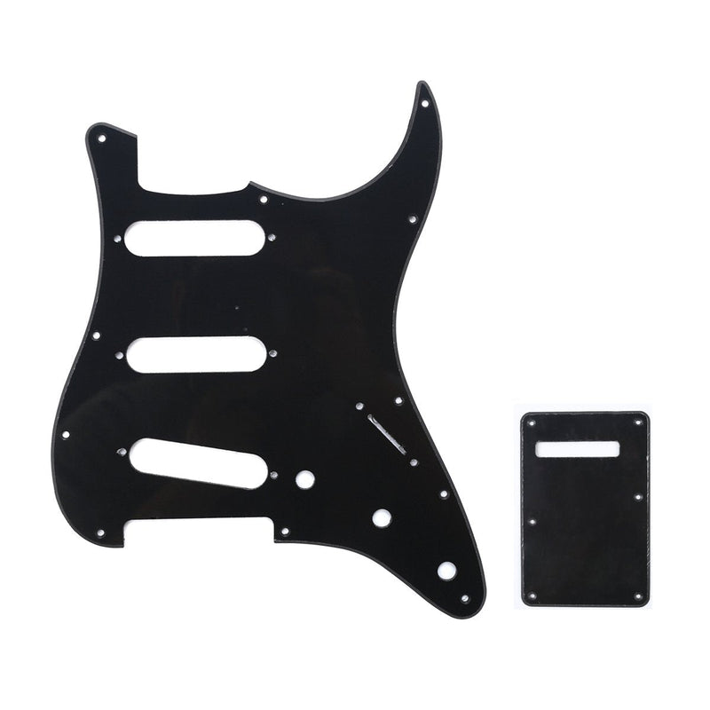 Musiclily SSS 11 Holes Strat Electric Guitar Pickguard and BackPlate Set for Fender US/Mexico Made Standard Stratocaster Modern Style Guitar Parts,1Ply Black 1ply Black