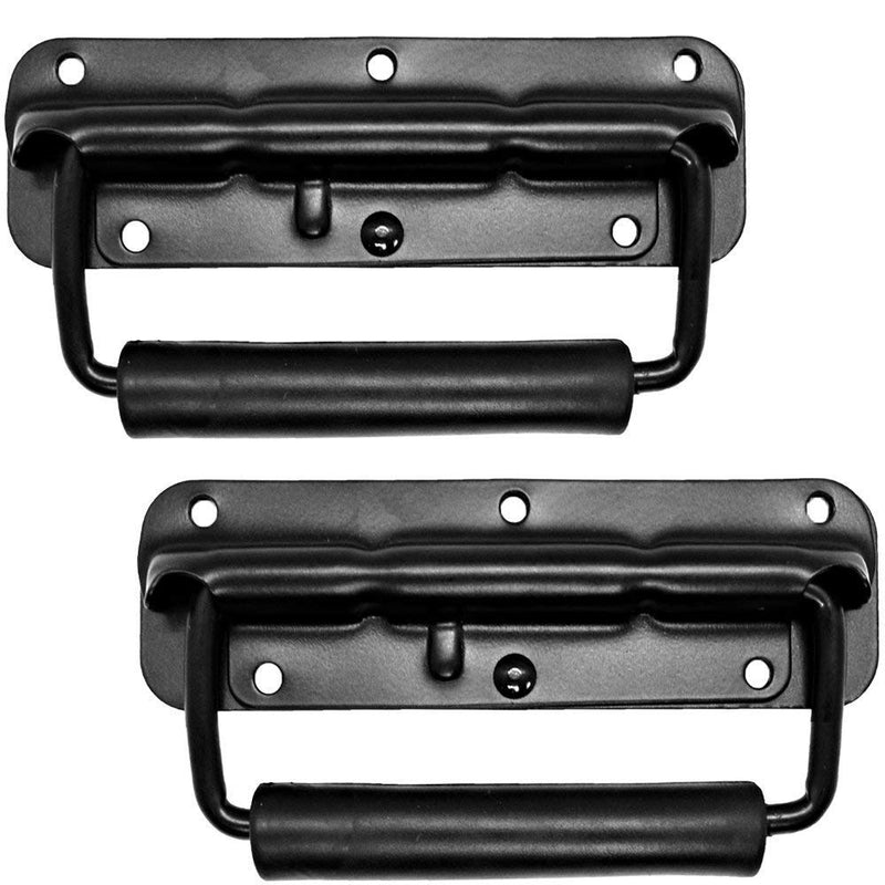 MIYAKO Set of 2 Speaker Cabinet Handles - Flush Surface Mounted Spring Loaded Holders PA Flip Black Metal Handle 5 9/16" X 1 3/4" Made of Durable and Reliable Long Lasting Steel (21-827)