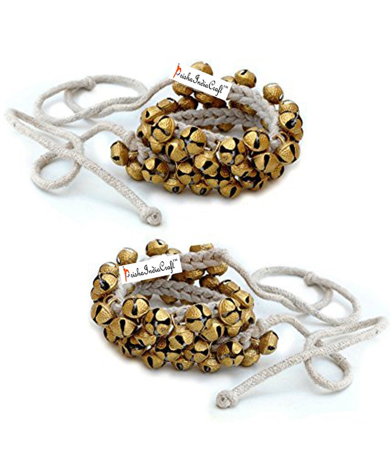 [AUSTRALIA] - Prisha India Craft Kathak Ghungroo Pair, (25+25) (16 No. Ghungroo) Big Bells Tied with Cotton Cord Indian Classical Dancers Anklet Musical Instrument 