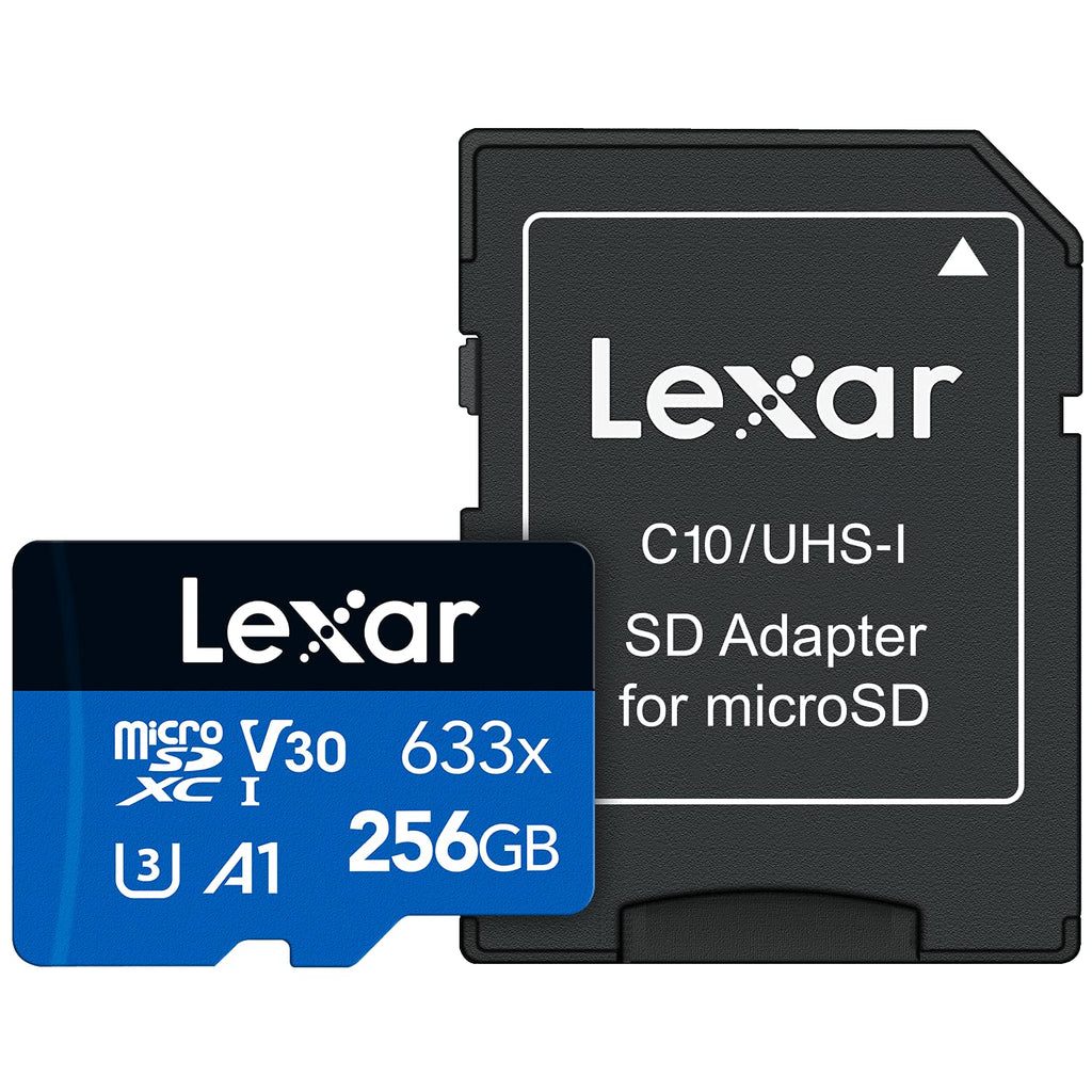 Lexar High-Performance 633x 256GB microSDXC UHS-I Card with SD Adapter, Up To 100MB/s Read, for Smartphones, Tablets, and Action Cameras (LSDMI256BBNL633A) Single