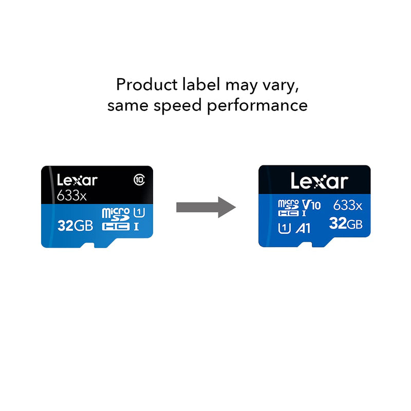 [AUSTRALIA] - Lexar High-Performance 633x 32GB microSDHC UHS-I Card w/ SD Adapter, Up To 100MB/s Read, for Smartphones, Tablets, and Action Cameras (LSDMI32GBBNL633A) Single 