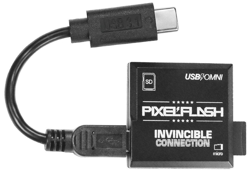 PixelFlash USB Type-C Invincible Connection SD + MicroSD Modular Card Reader with Detachable Cable SD Micro SD SDXC SDHC MMC Micro SDXC, Micro SDHC Mac Windows Linux Chrome USB Type C