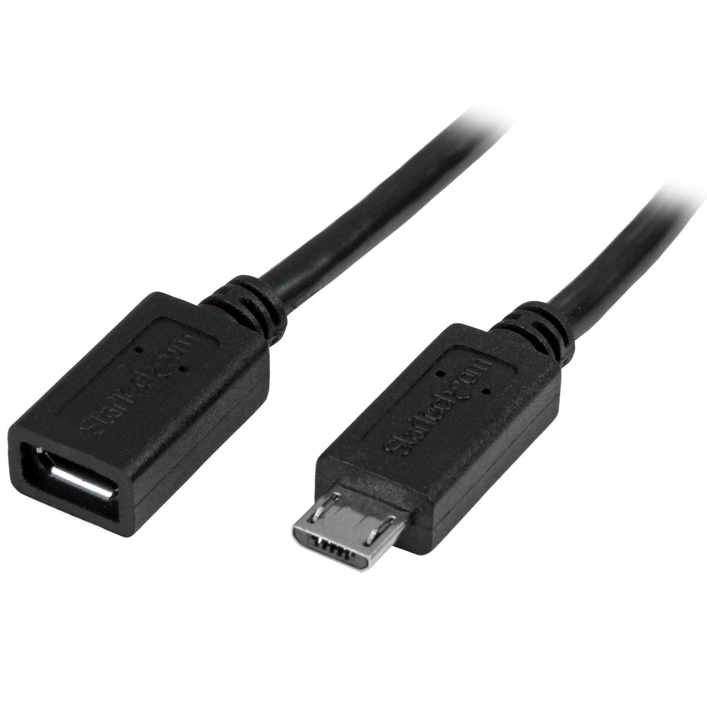 StarTech.com 0.5m 20in Micro-USB Extension Cable - M/F - Micro USB Male to Micro USB Female Cable (USBUBEXT50CM), Black