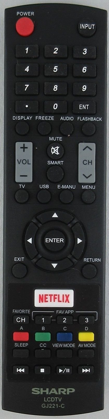 Sharp GJ221-C LED TV Remote for Lc-65le654u Lc-55le653u Lc-48le653u Lc-43le653u