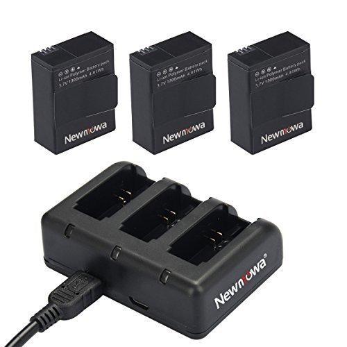 Newmowa 1300mAh Replacement AHDBT-302 Battery (3-Pack) and Rapid 3-Channel Charger for GoPro Hero 3, GoPro Hero 3+, AHDBT-301, AHDBT-302 (AHDBT-302 Battery(3 Pack) and Charger Kit)