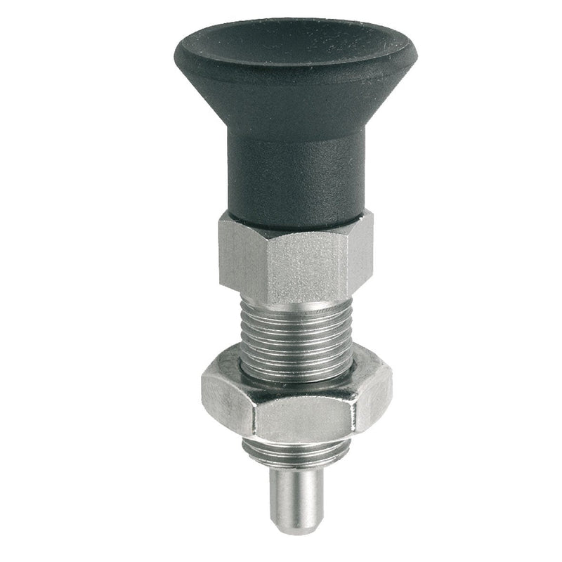 Kipp 03089-12105AL Stainless Steel Indexing Plunger, Natural Finish, Pull Knob, B Style, Locking Pin Not Hardened, Inch, 3/8-24" Thread, 43.5 mm Length