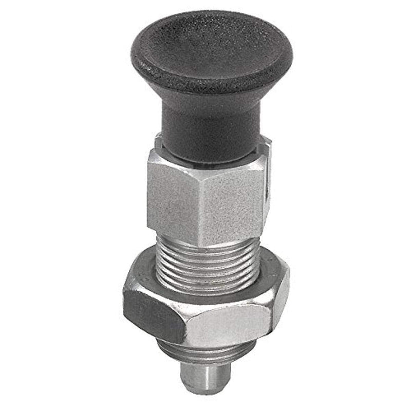 Kipp 03089-04004 Stainless Steel Indexing Plunger, Natural Finish, Pull Knob, D Style, Locking Pin Hardened, Metric, M8 x 1 Thread, 38.5 mm Length