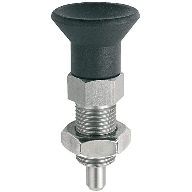 Kipp 03089-212516A8 Stainless Steel Indexing Plunger with Extended Locking Pin, Natural Finish, Pull Knob, B Style, Locking Pin Not Hardened, Inch, 1-8" Thread, 104 mm Length