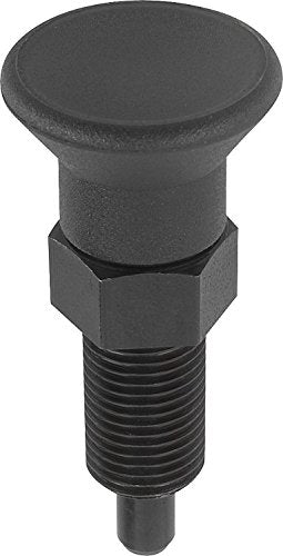 Kipp 03089-211004 Steel Indexing Plunger with Extended Locking Pin, Black Oxide Finish, Pull Knob, A Style, Locking Pin Hardened, Metric, M8 x 1 Thread, 40.5 mm Length