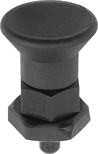 Kipp 03089-6105 Steel Indexing Plunger, Black Oxide Finish, Short Version, Pull Knob, B Style, Locking Pin Hardened, Metric, M10 x 1 Thread, 34.5 mm Length