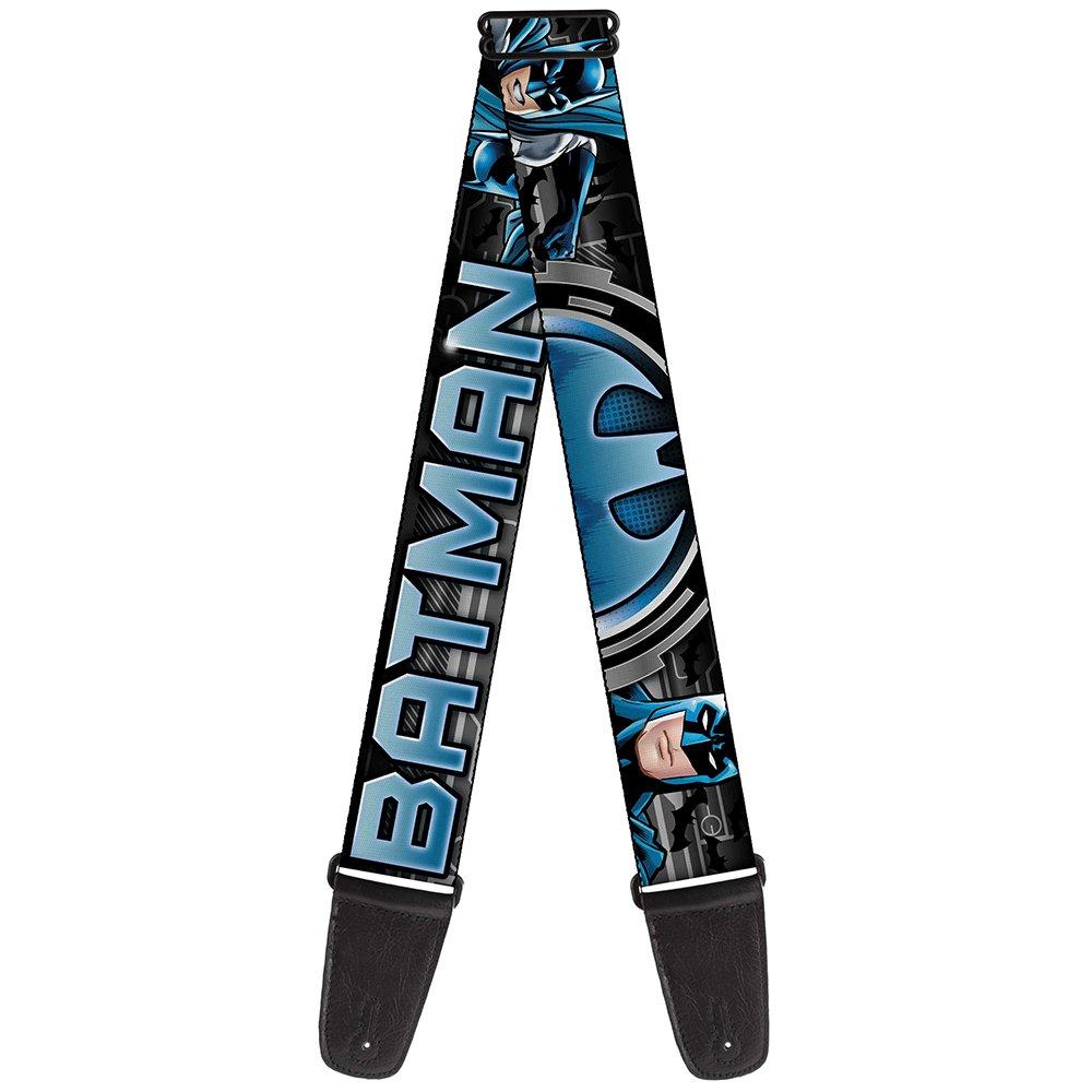 Buckle-Down GS-WBM181 Guitar Strap - BATMAN Poses/Bat Signal CLOSE-UP Black/Grays/Blues - 2" Wide - 29-54" Length