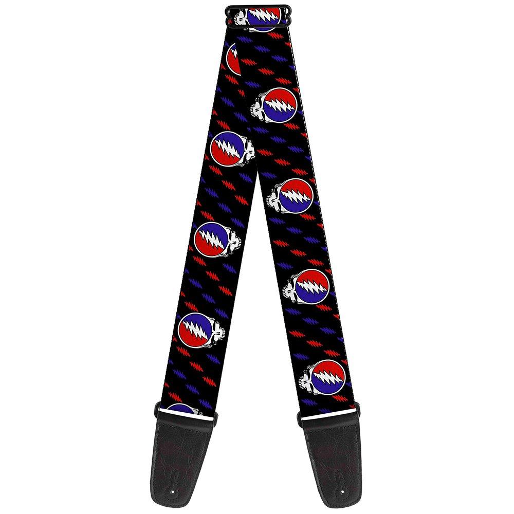 Guitar Strap Steal Your Face Mini Lightning Bolt Black Red White Blue 2 Inches Wide