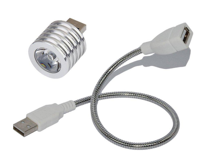 Yueton Aluminum Coated USB LED Light Lamp Socket Spotlight Flashlight White Light Base with Bendable USB Extension Cord Cable for PC Computer, Laptop, Power Bank, Multipurpose Use (Silver)