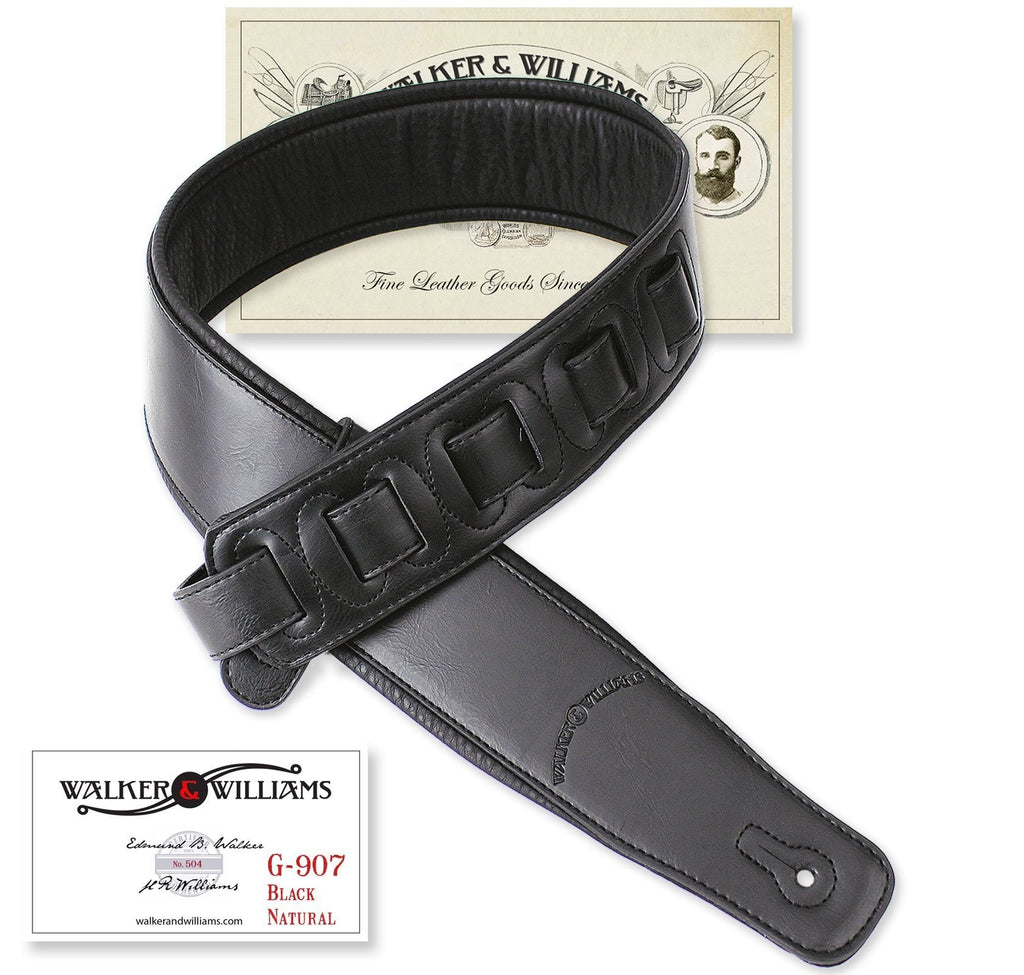 Walker & Williams G-907 Black Leather Guitar Strap with Padded Glove Leather Back