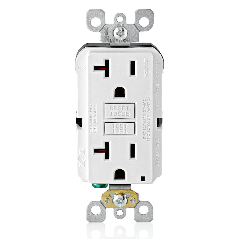 Leviton GFNT2-W Self-Test SmartlockPro Slim GFCI Non-Tamper-Resistant Receptacle with LED Indicator, Wallplate Included, 20-Amp, White 20 Amp