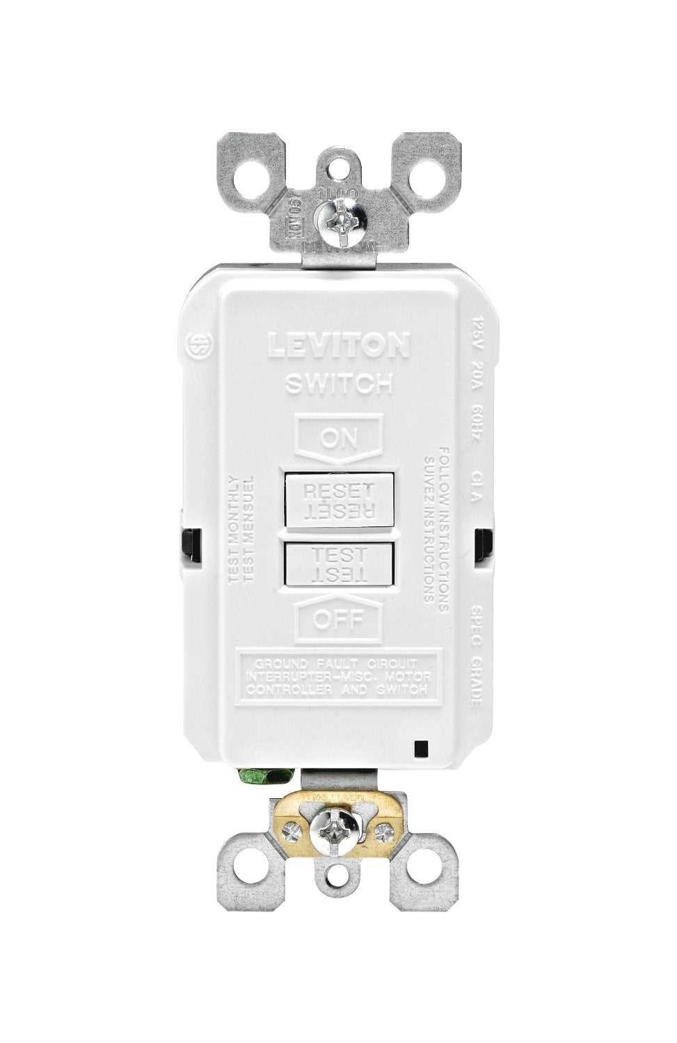 Leviton GFRBF-W Self-Test SmartlockPro Slim Blank Face GFCI Receptacle with LED Indicator, 20-Amp, White