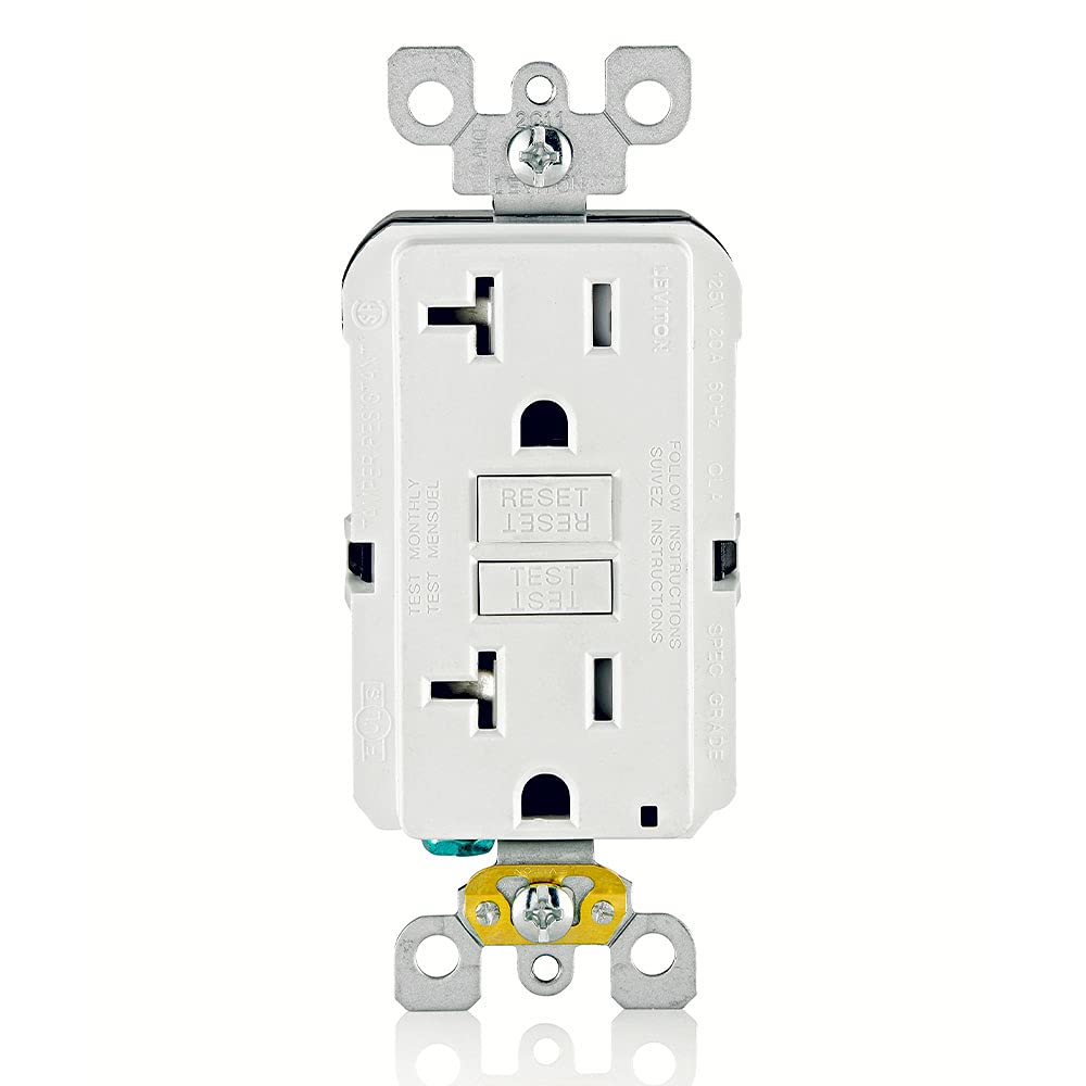 Leviton GFTR2-W Self-Test SmartlockPro Slim GFCI Tamper-Resistant Receptacle with LED Indicator, Wallplate Included, 20-Amp, White