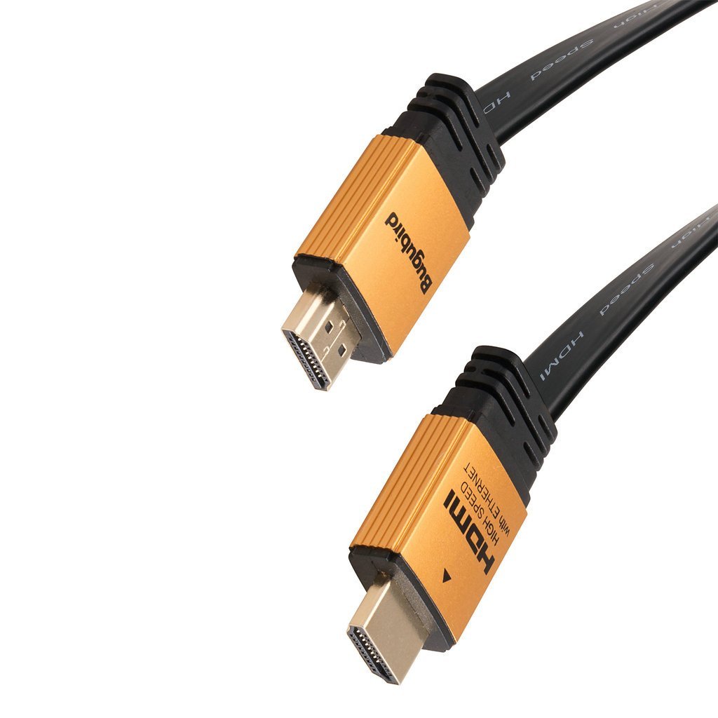4K Flat HDMI Cable 6ft - Bugubird High Speed 18Gbps HDMI 2.0 Cable with Ethernet Support 4K @60Hz Ultra HD 2160P 1080P 3D HDR and Audio Return(ARC) - 3 Colors and Multiple Lengths are Available golden+black
