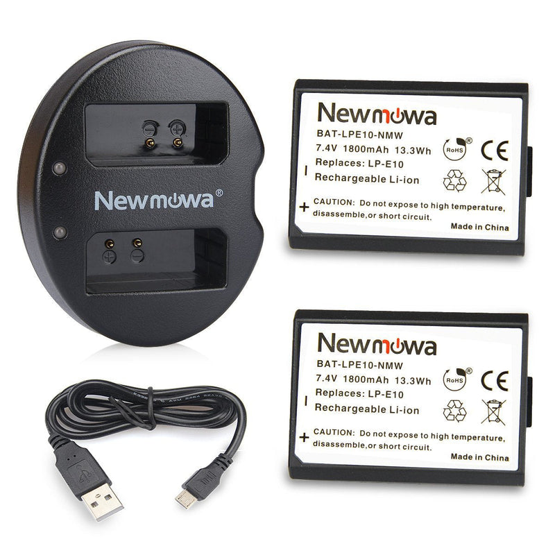 LP-E10 Newmowa Replacement Battery (2 Pack) and Dual USB Charger for Canon EOS Rebel T3 T5 1100D 1200D Kiss X50
