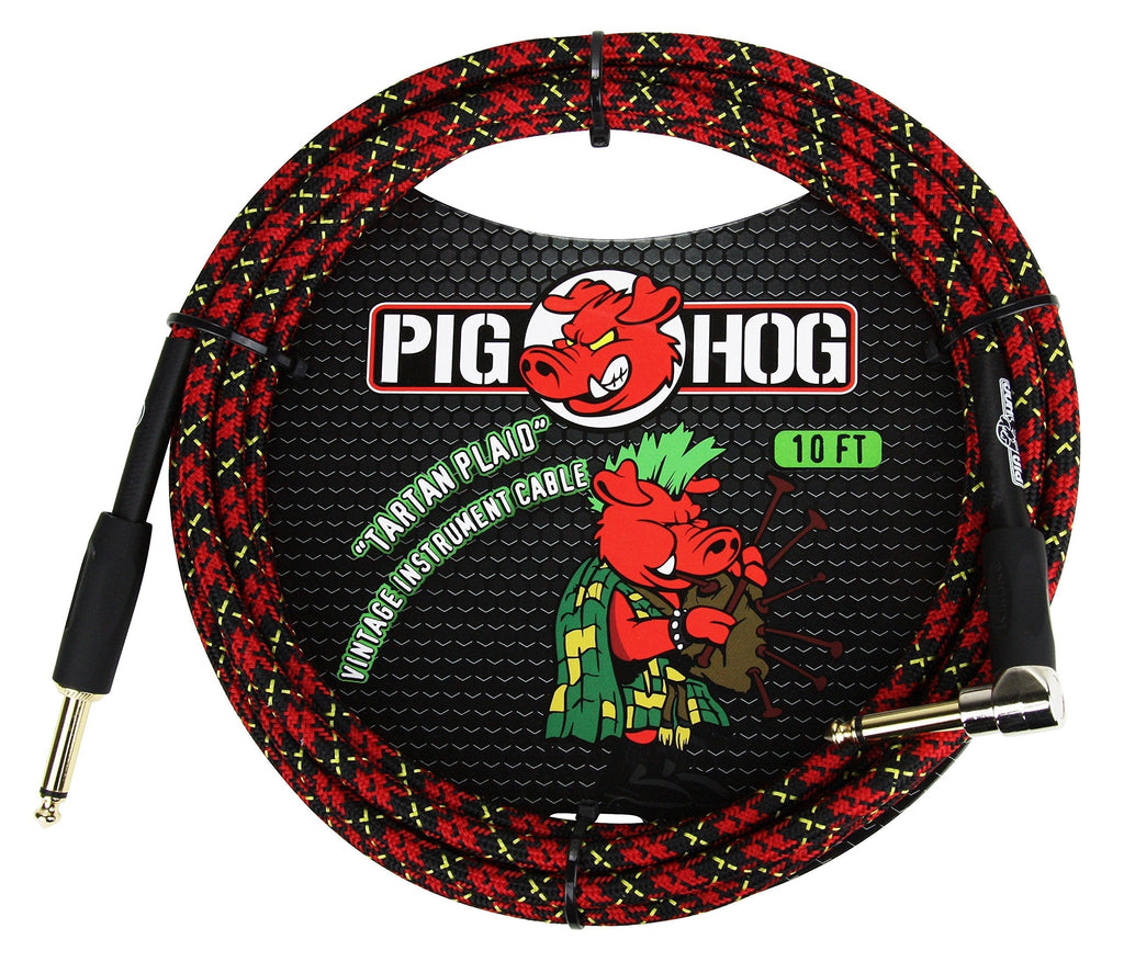 [AUSTRALIA] - Pig Hog PCH10PLR 1/4" to 1/4" Right-Angle Tartain Plaid Guitar Instrument Cable, 10 Feet 