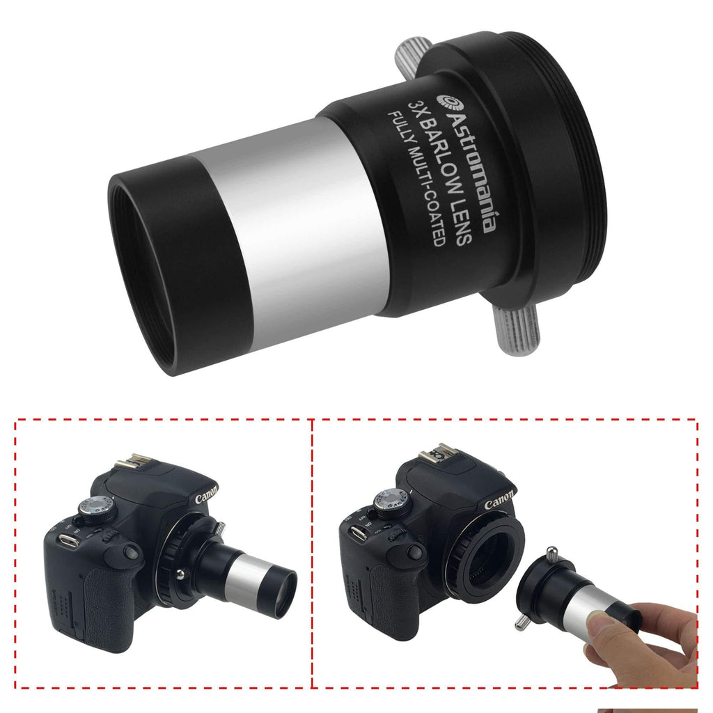 Astromania 1.25" 3X Short Focus Barlow Lens for Telescope Eyepiece - Superior Sharpness and Color Correction