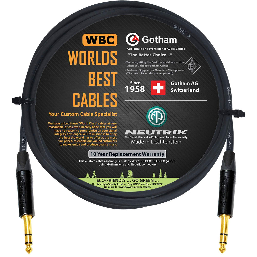 [AUSTRALIA] - 6 Foot - Gotham GAC-4/1 (Black) - Star Quad - 2xShielded (100% Coverage) Balanced Patch Cable w/Neutrik NP3X-B ¼ Inch (6.35mm) TRS Plugs - Custom Made by WORLDS BEST CABLES 