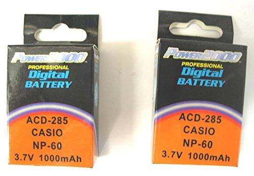 TWO 2X Power2000 ACD-285 Lithium-Ion Batteries 1000mAh - Replacement for CasioNP-60 NP60 NP-60DBA NP60DBA Battery
