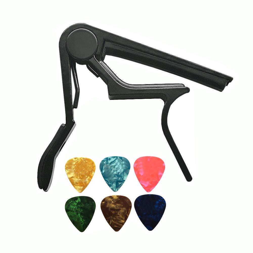 Guitar Picks Guitar Capo Acoustic Guitar Accessories Trigger Capo Key Clamp Black With 6 Pcs Guitar Picks Guitar Capo Black