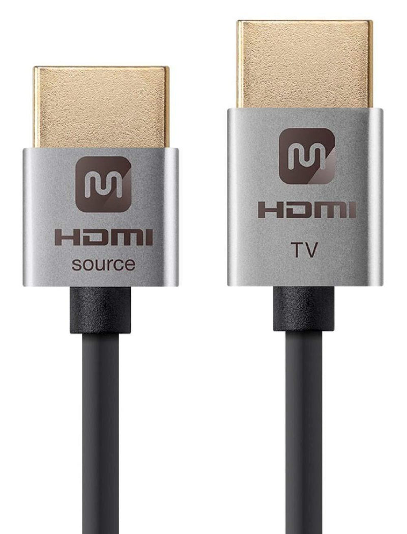 Monoprice High Speed HDMI Cable - 6 Feet - Silver, Active, 4K @ 60Hz, 18Gbps, 36AWG, YUV, 4:2:0 - Ultra Slim Series 6ft