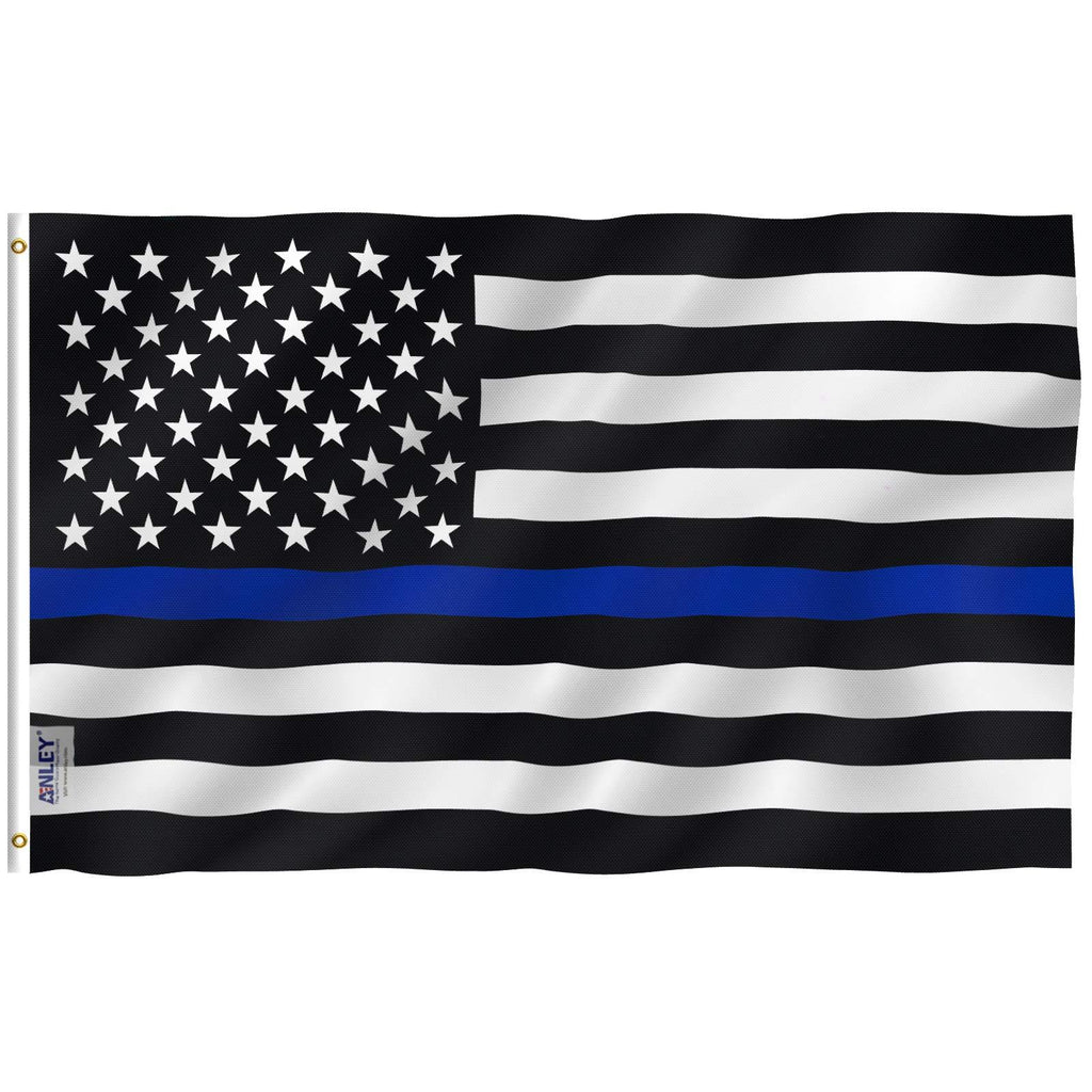 Anley Fly Breeze 3x5 Foot Thin Blue Line USA Flag - Vivid Color and Fade Proof - Canvas Header and Double Stitched - Honoring Law Enforcement Officers Flags Polyester with Brass Grommets 3 X 5 Ft