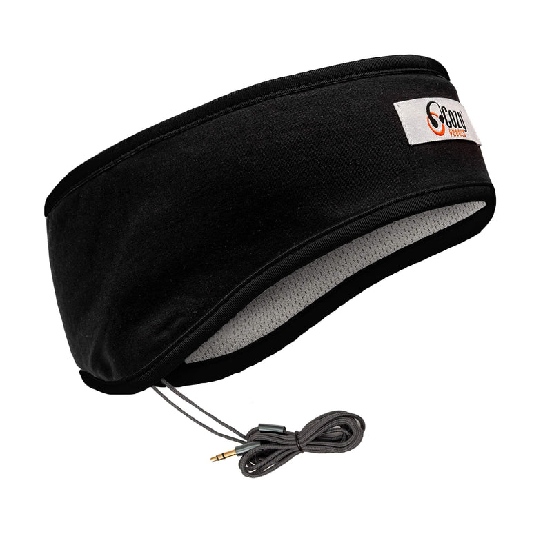 CozyPhones Over the Ear Headband Headphones - Sleep Headphones & Travel Bag, Headband Earphones with Lycra Cool Mesh Lining and Thin Speakers - Black