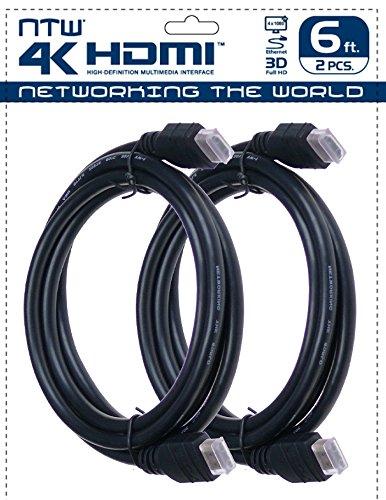 NTW PURE Ultra 4K HDMI Cable 6FT (2pk) High Speed HDMI 2.0 Cable, 4K HDR, 3D, 2160P,1080P, Ethernet - HDMI Cord, Audio Return(ARC) Compatible UHD TV, Blu-ray, PS5, PS4, Xbox, PC, Monitor-NHDMI4-0062 6 Feet 2 Pack