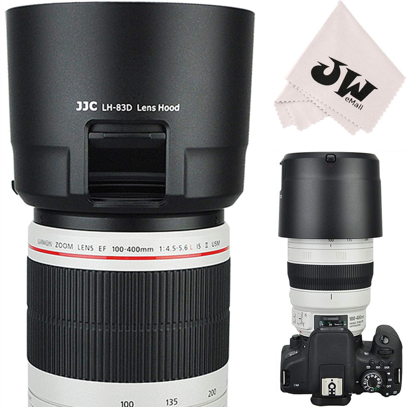 JW LH-83D BLACK Reversible Lens Hood For CANON EF 100-400mm f/4.5-5.6L IS II USM Lens w/ CPL ND Filter Adjustment Window replaces Canon ET-83D + JW emall Micro Fiber Cleaning Cloth
