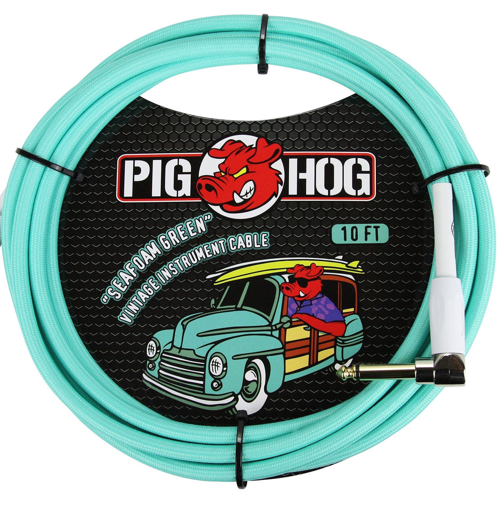 [AUSTRALIA] - Pig Hog PCH10SGR 1/4" to 1/4" Right-Angle Seafoam Green Guitar Instrument Cable, 10 Feet 