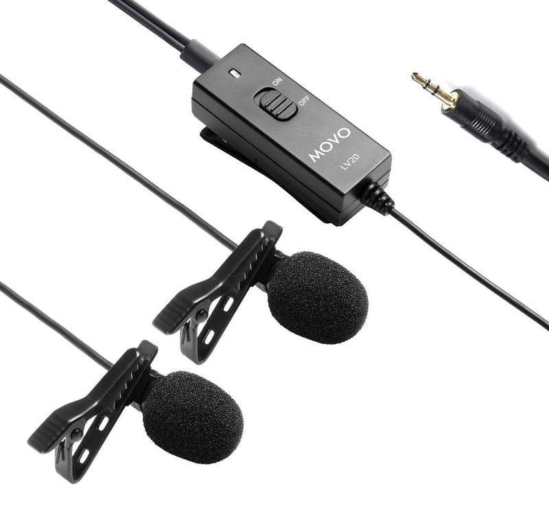 [AUSTRALIA] - Movo LV20 Dual Lavalier Microphone - Clip-on Omnidirectional Condenser Interview Microphone Set for Cameras, Camcorders, and Recorders 