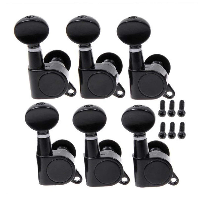 Musiclily 6 in line Kidney Button Guitar Sealed Tuners Tuning Pegs Keys Machine Heads Set Right Hand,Black Kidney Button Black