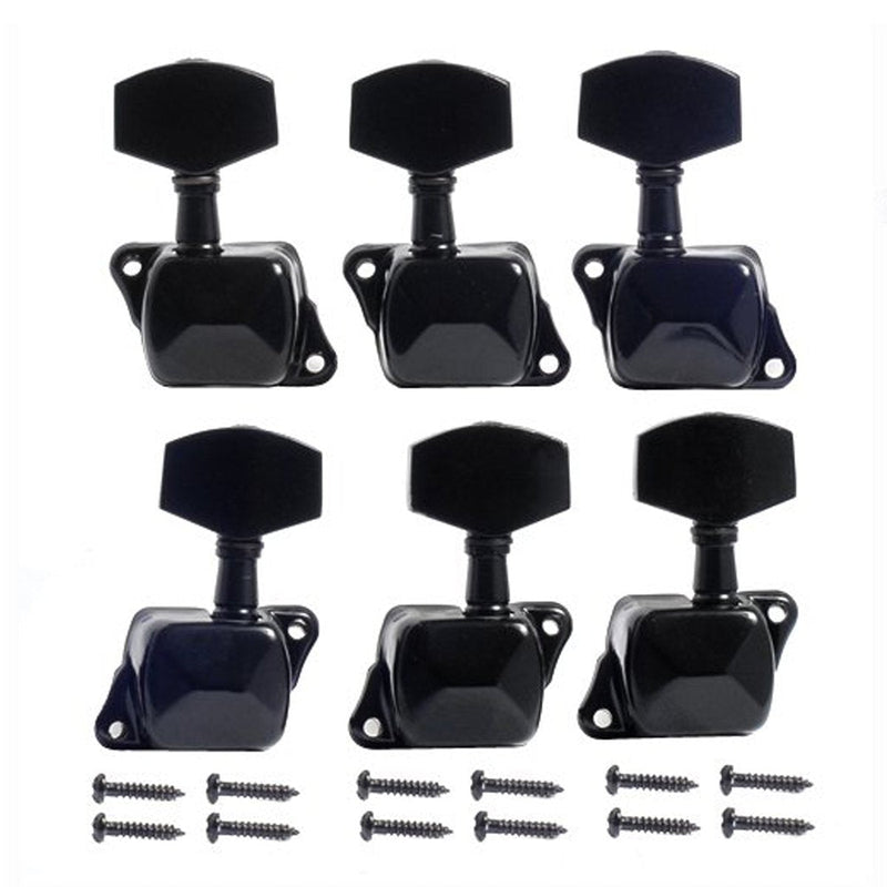 Musiclily 3+3 Semiclosed Guitar Tuners 3L3R String Tuning Pegs Keys Machine Heads Set for Epiphone Les Paul Electric Guitar or Acoustic Guitar, Black Big Button Black