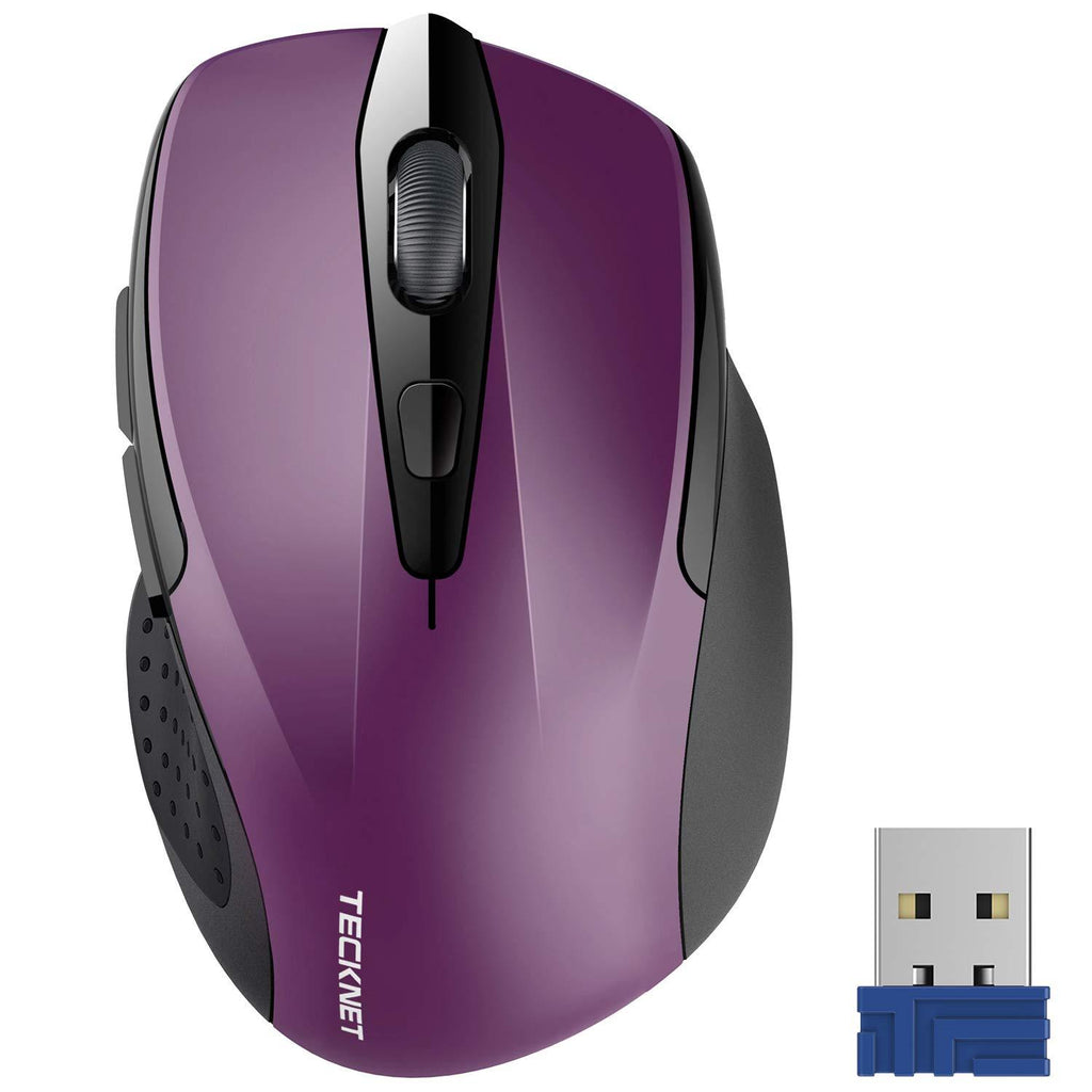 TECKNET Pro 2.4G Ergonomic Wireless Optical Mouse with USB Nano Receiver for Laptop,PC,Computer,Chromebook,Notebook,6 Buttons,24 Months Battery Life, 2600 DPI, 5 Adjustment Levels Purple