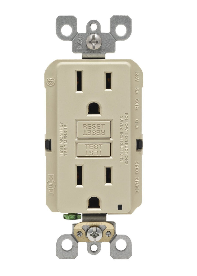 Leviton GFNT1-3I Self-Test SmartlockPro Slim GFCI Non-Tamper-Resistant Receptacle with LED Indicator, 15-Amp, 3-Pack, Ivory 15 Amp - 3 Pack